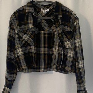 RSQ plaid button down green crop top, size small